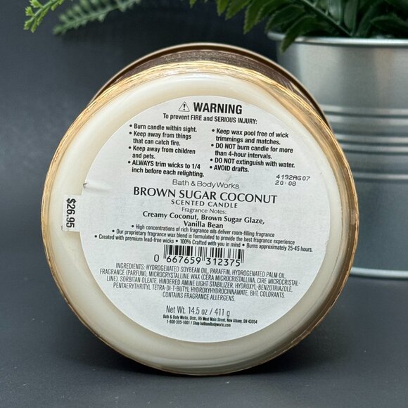 BBW Brown Sugar Coconut Bath & Body Works 3 Wick Candle - Picture 9 of 10